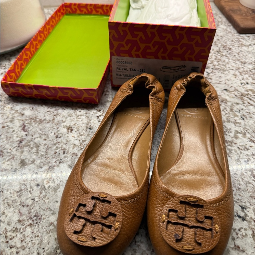 Tory Burch Royal Tan Leather Flats